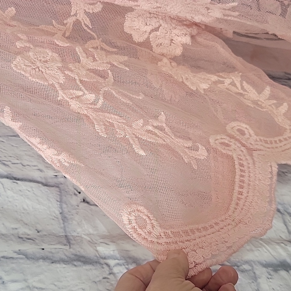 UNBRANDED Pink Lace Long 3/4 Sleeves Kimono Chest 40" Length 44" - Picture 5 of 10